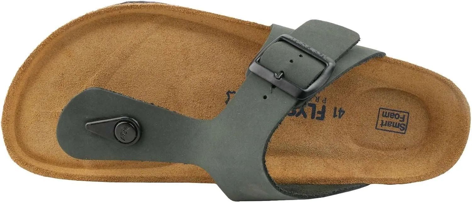 100% Genuine Leather Men's Sandals - Comfortable Cushioned Smart Foam Footbed, Slip-On Slides for Casual Summer Wear, Adjustable Fit, Durable Non-Slip Sole
