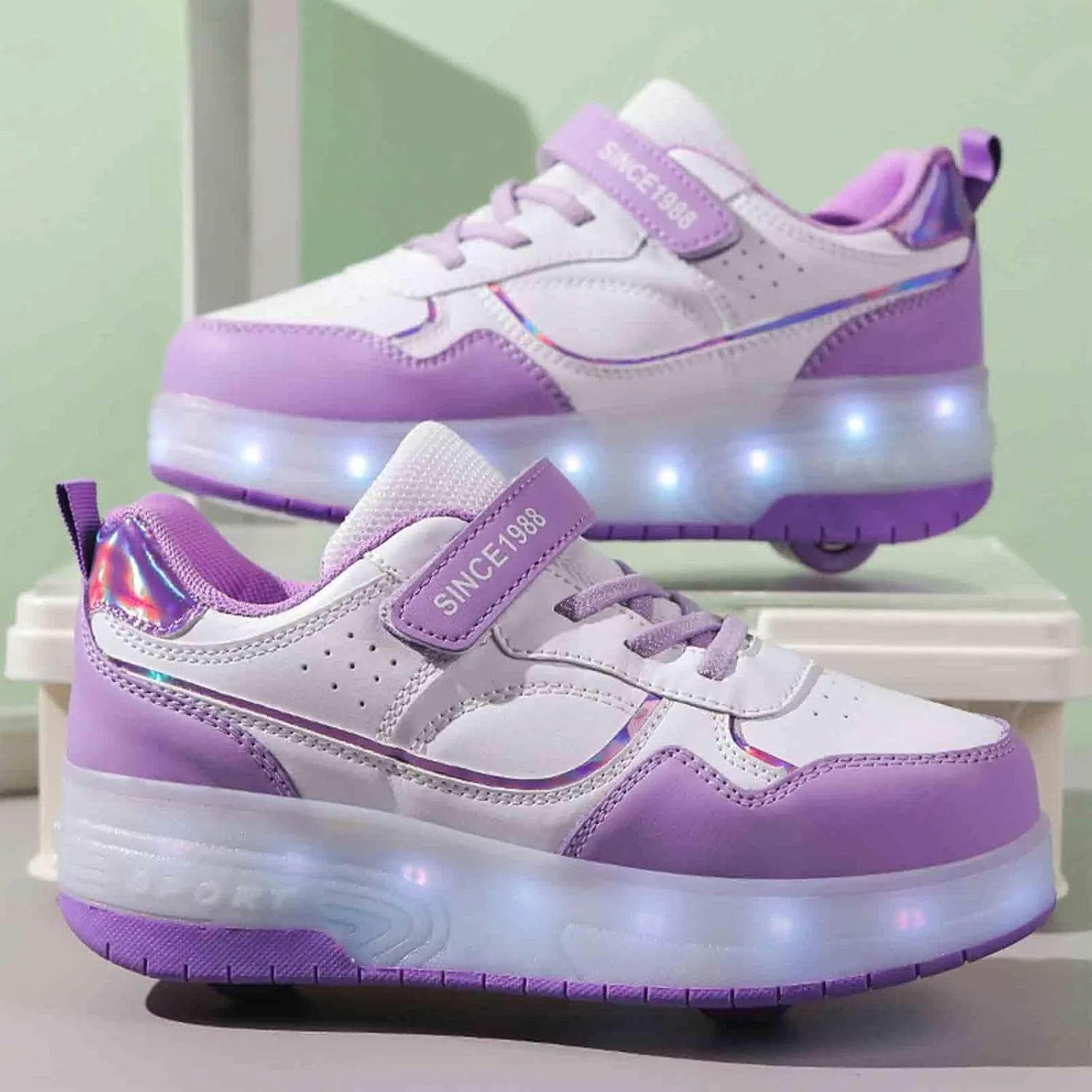 16 LED Light Up Kids Roller Skate Shoes with 2 Detachable Wheels, Sneakers for Boys Girls Birthday Thanksgiving Christmas Day