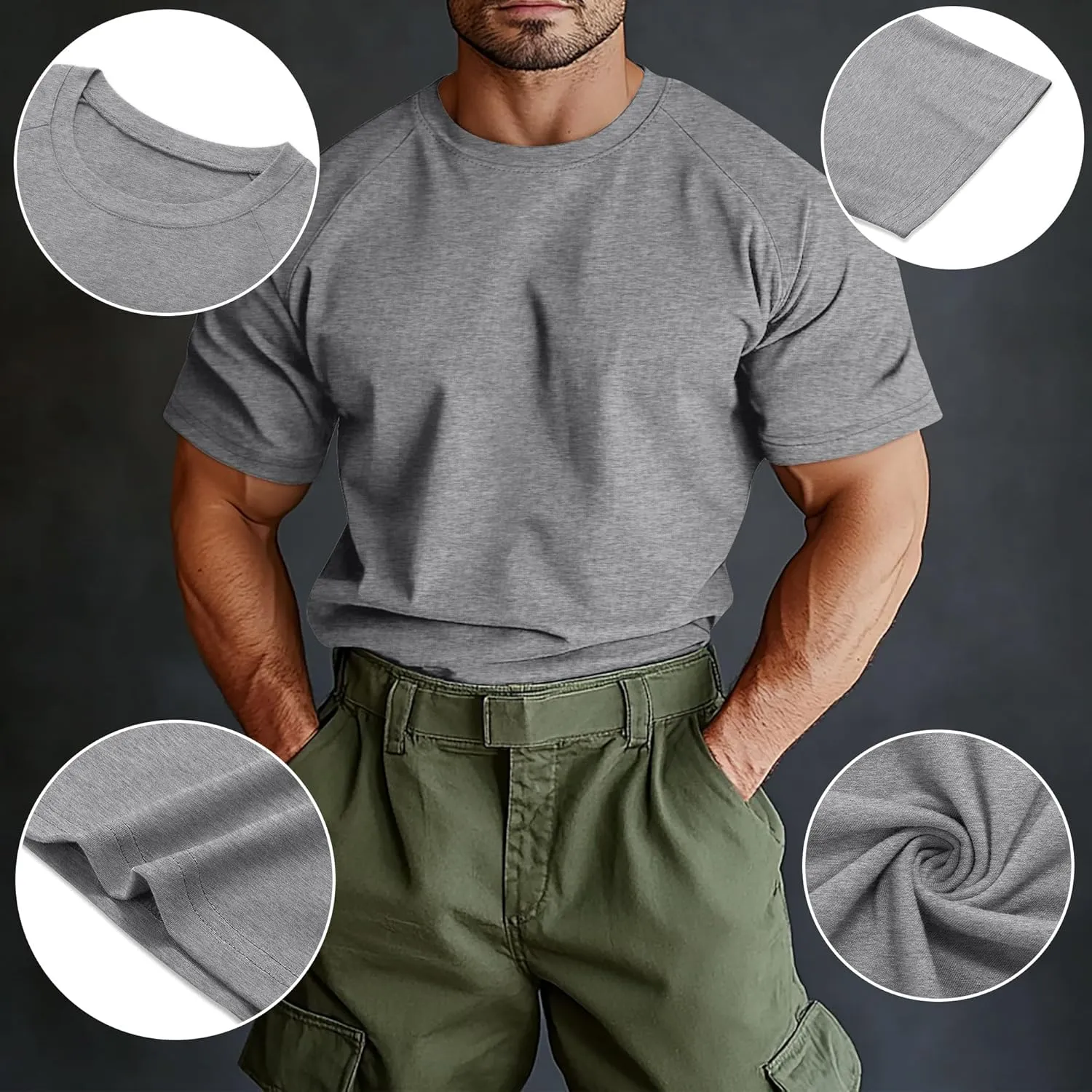 4 Pack Men's Big & Tall Short Sleeve Tees, Crew Neck Cotton Blend T-Shirts Moisture Wicking Stretch Casual Gym Wear