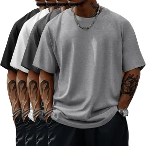 4 Pack Men's Big & Tall Short Sleeve Tees, Crew Neck Cotton Blend T-Shirts Moisture Wicking Stretch Casual Gym Wear