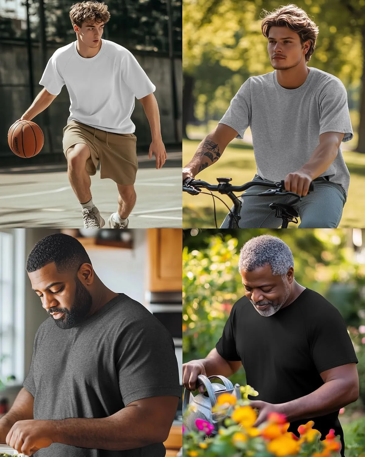 4 Pack Men's Big & Tall Short Sleeve Tees, Crew Neck Cotton Blend T-Shirts Moisture Wicking Stretch Casual Gym Wear