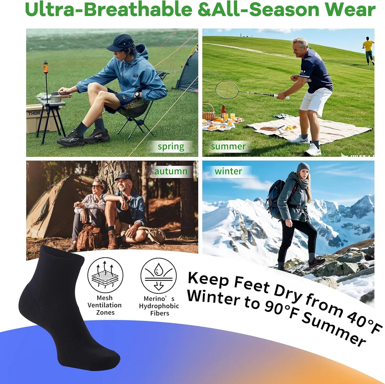 90% Merino Wool Socks for Men Athletic Ankle Socks for Women with Arch Support Breathable Soft Wool Ankle Socks,3 Pairs