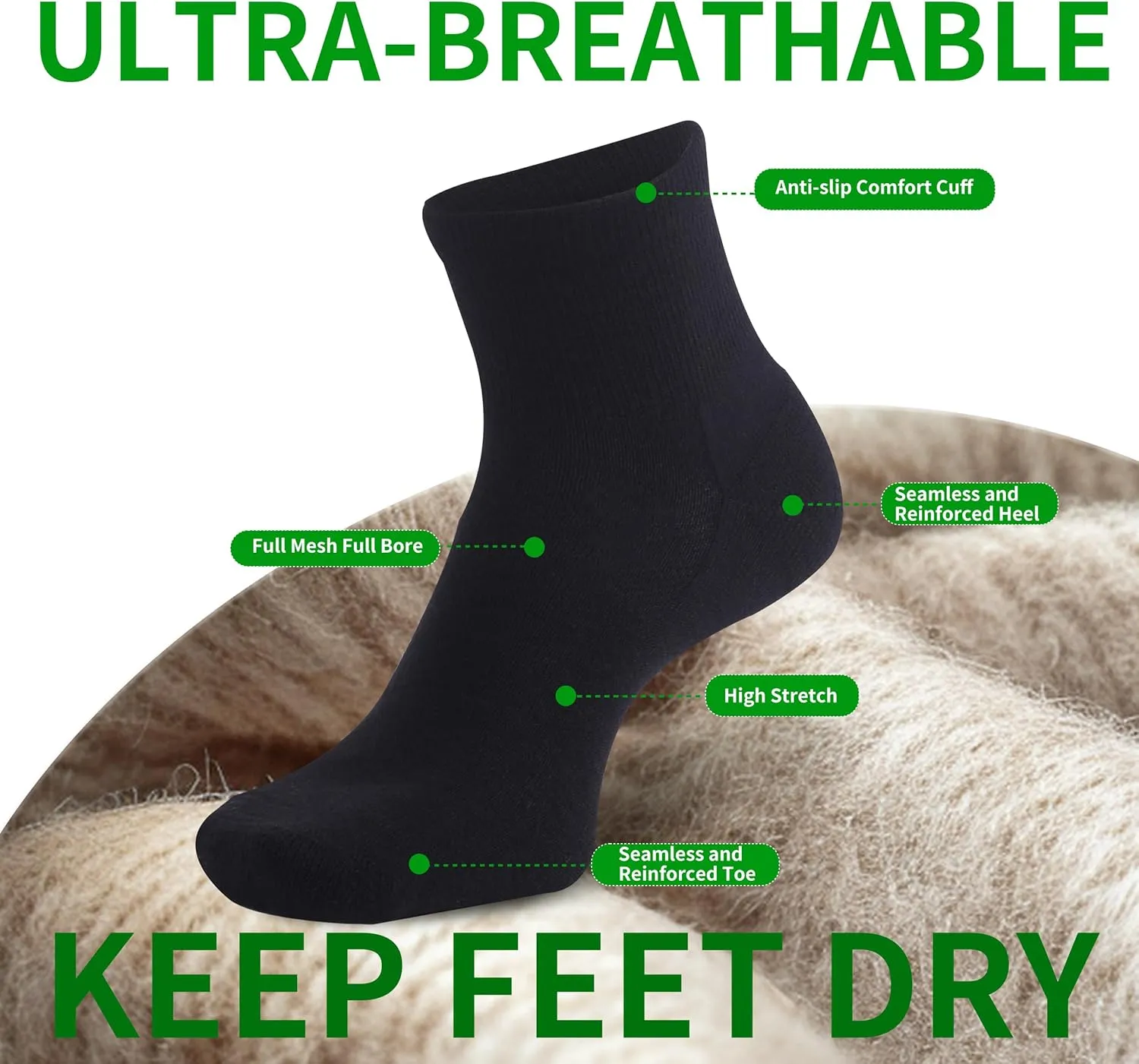 90% Merino Wool Socks for Men Athletic Ankle Socks for Women with Arch Support Breathable Soft Wool Ankle Socks,3 Pairs