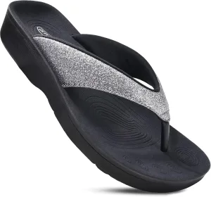 AEROTHOTIC Slip On Recovery Footwear Plantar Fasciitis Flip Flops for Women Yoga Mat Outdoor Walking Beach Ladies Arch Support Summer Thong Dressy Casual Sandals Comfortable Vacation Essentials