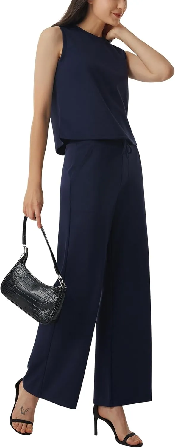 AFITNE Women's 2 Piece Outfits Air Essentials Sleeveless Tank Crop Top Wide Leg Sweatpants Lounge Set 2025 Tracksuit