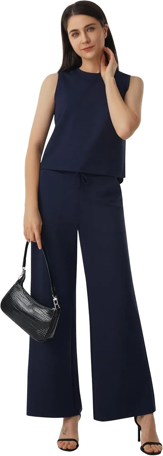 AFITNE Women's 2 Piece Outfits Air Essentials Sleeveless Tank Crop Top Wide Leg Sweatpants Lounge Set 2025 Tracksuit