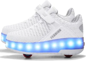 Aikuass USB Chargable LED Light Up Roller Shoes Wheeled Skate Sneaker Shoes for Boys Girls Kids