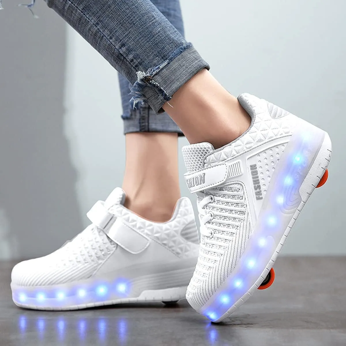 Aikuass USB Chargable LED Light Up Roller Shoes Wheeled Skate Sneaker Shoes for Boys Girls Kids