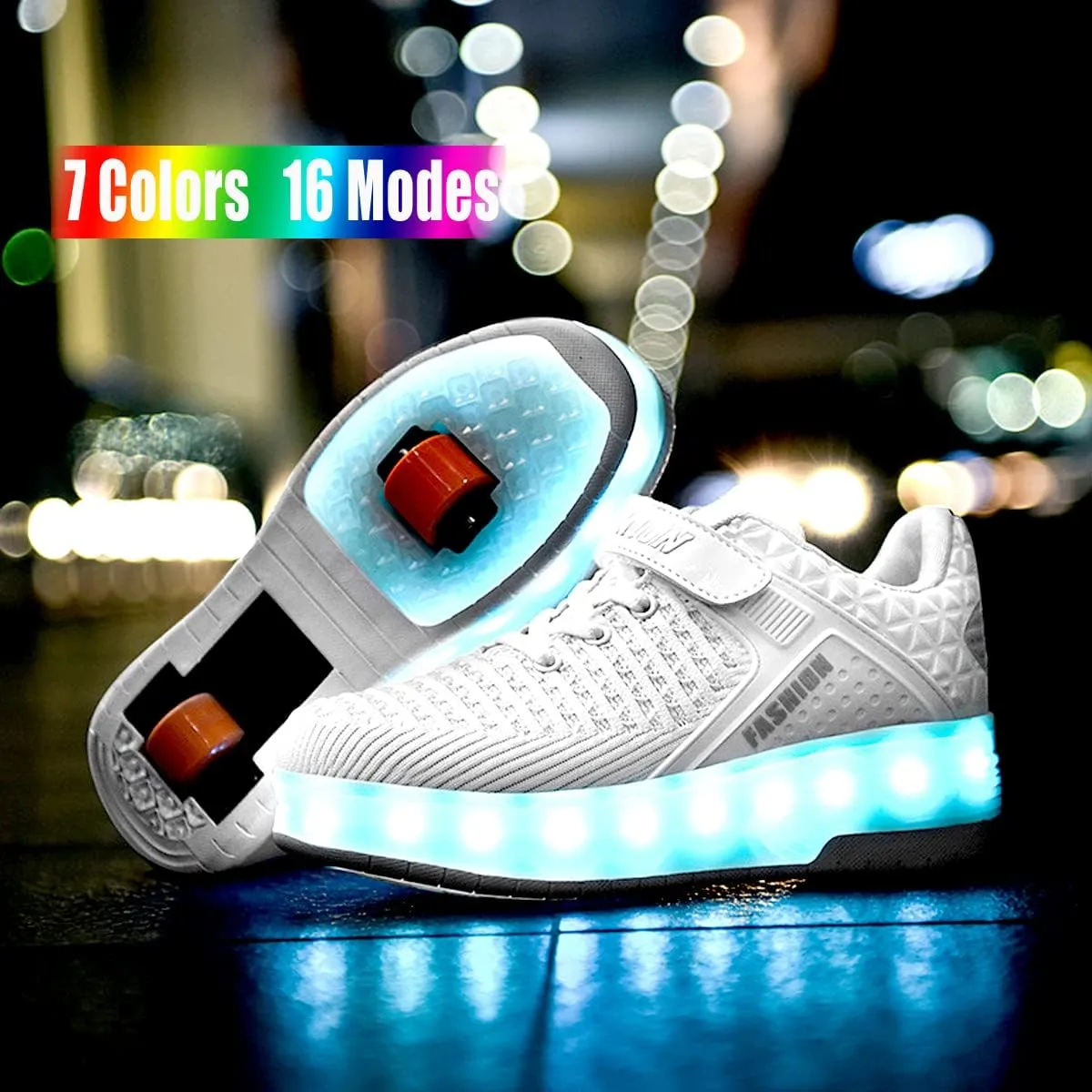 Aikuass USB Chargable LED Light Up Roller Shoes Wheeled Skate Sneaker Shoes for Boys Girls Kids