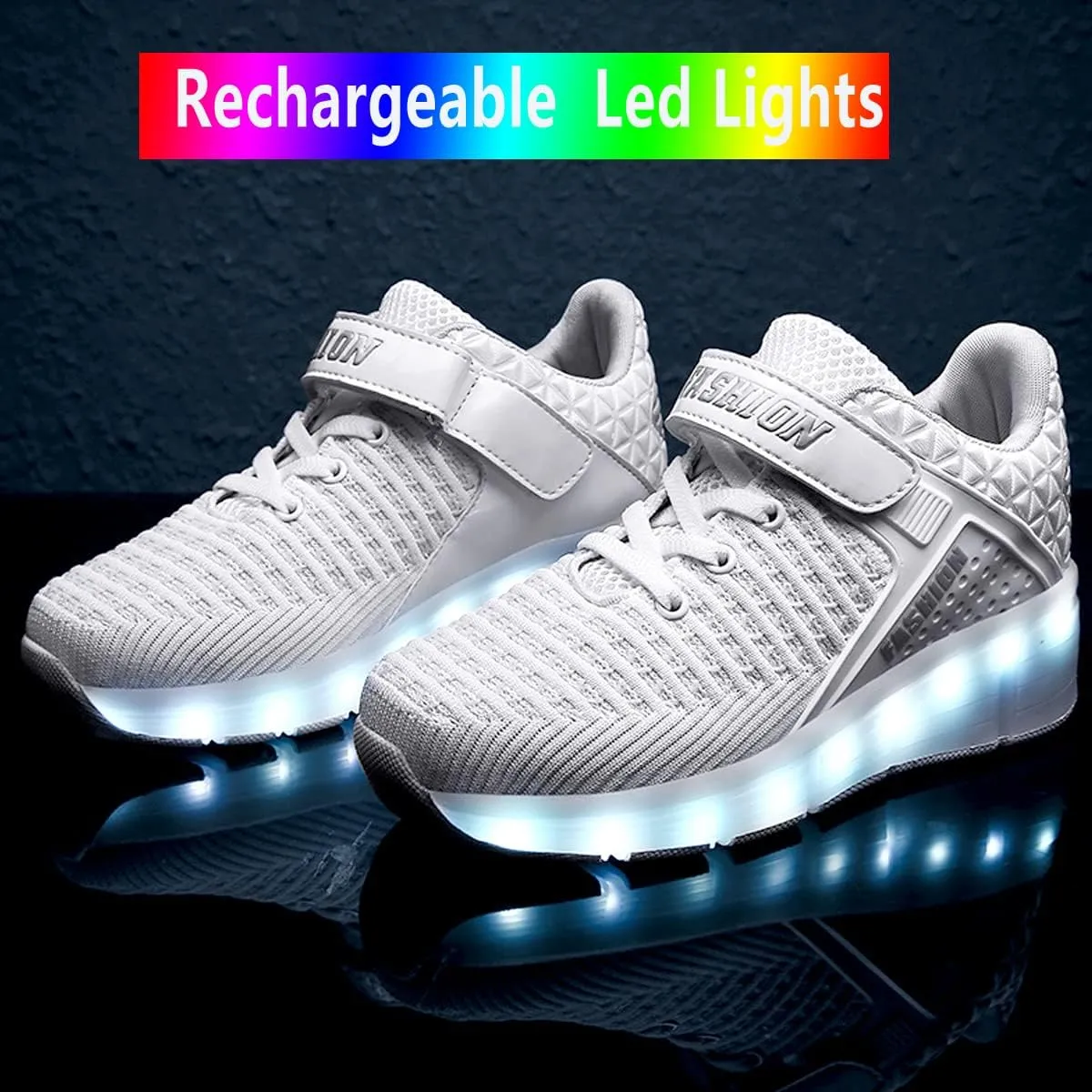 Aikuass USB Chargable LED Light Up Roller Shoes Wheeled Skate Sneaker Shoes for Boys Girls Kids