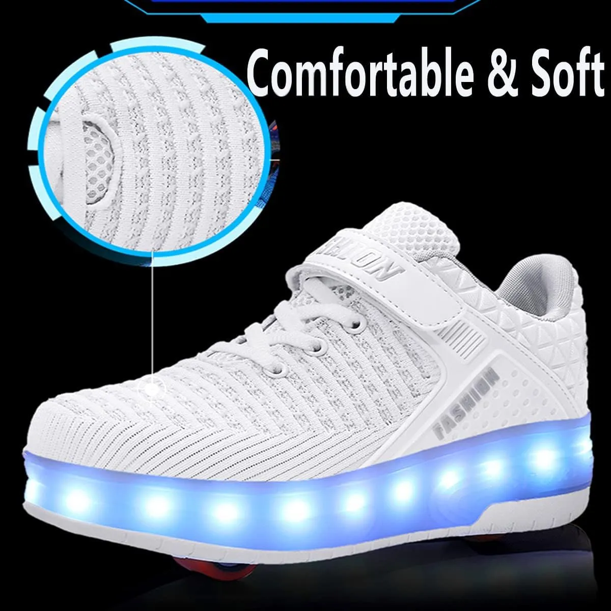 Aikuass USB Chargable LED Light Up Roller Shoes Wheeled Skate Sneaker Shoes for Boys Girls Kids