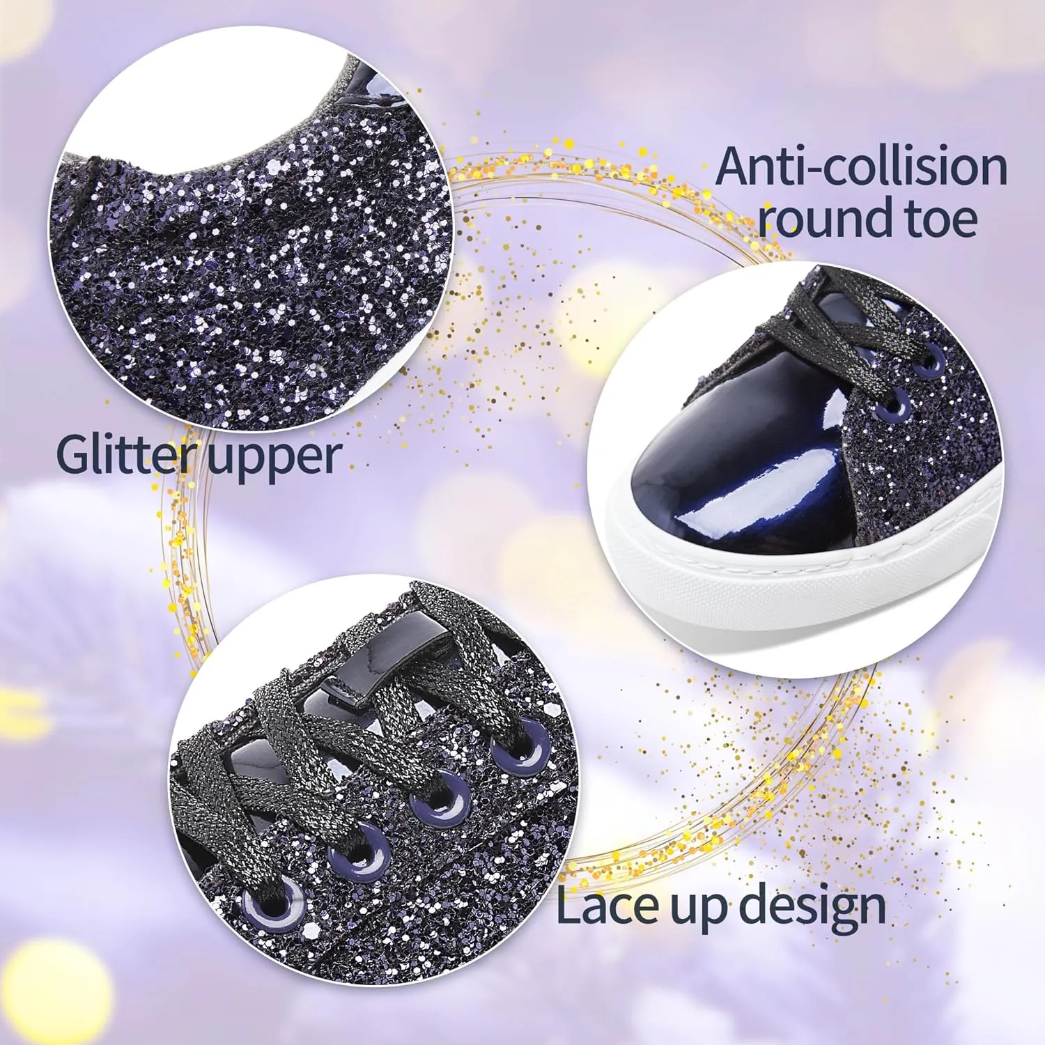 AISFAES Glitter Sneakers Sparkly Low Top Sequins Sneakers Lace Up Tennis Shoes Comfort Bling Shoes Fashion Shiny Walking Shoes