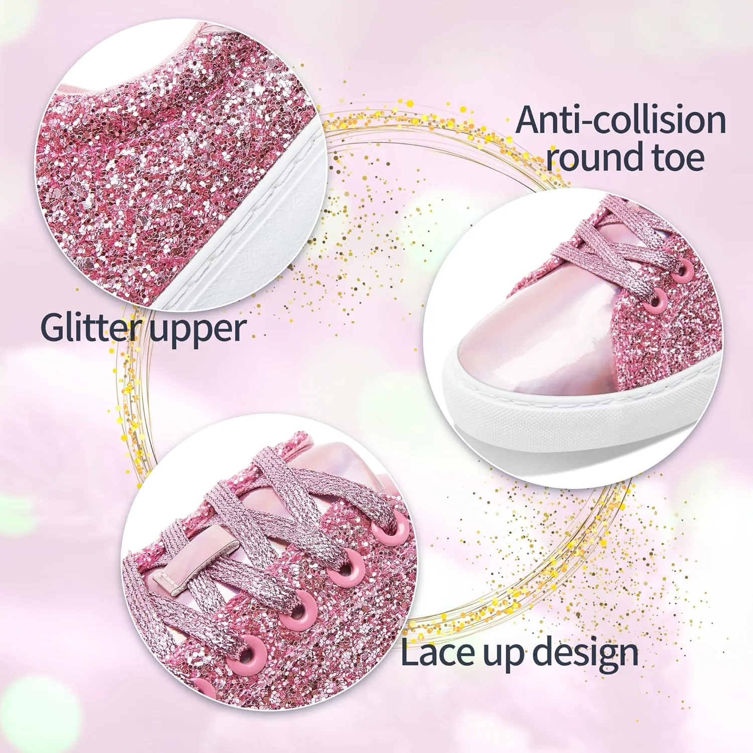 AISFAES Glitter Sneakers Sparkly Low Top Sequins Sneakers Lace Up Tennis Shoes Comfort Bling Shoes Fashion Shiny Walking Shoes