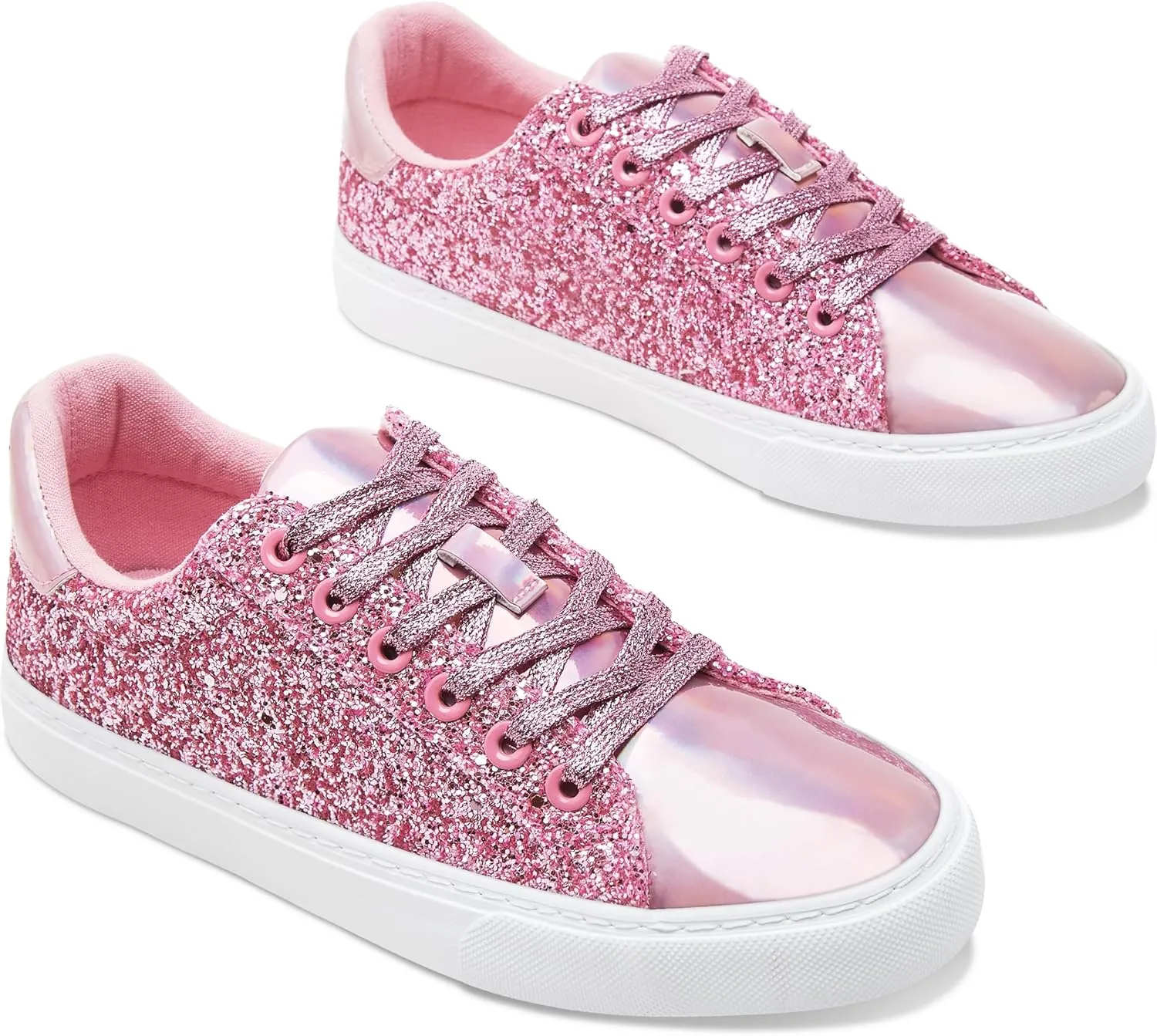 AISFAES Glitter Sneakers Sparkly Low Top Sequins Sneakers Lace Up Tennis Shoes Comfort Bling Shoes Fashion Shiny Walking Shoes