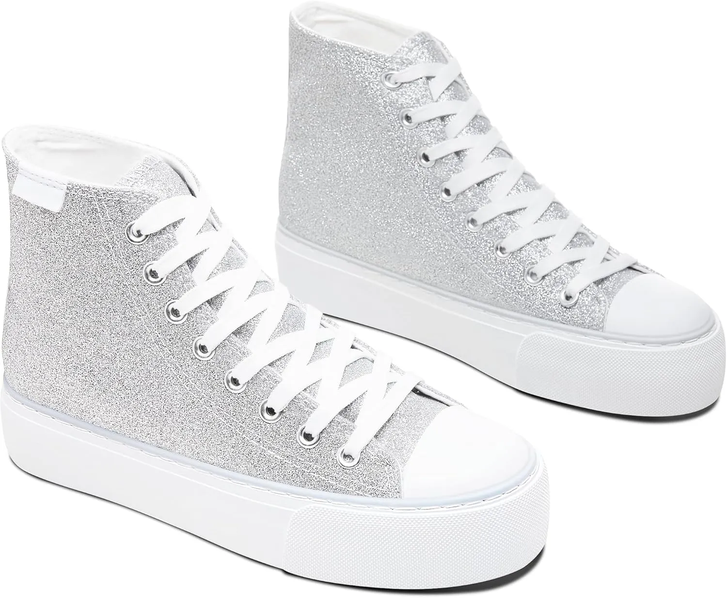 ALTOCIS Glitter Platform Fashion Sneakers,Sparkly Bling Mid Calf Sneaker for Women,Cute Comfortable Platform High Top Sneakers