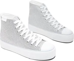 ALTOCIS Glitter Platform Fashion Sneakers,Sparkly Bling Mid Calf Sneaker for Women,Cute Comfortable Platform High Top Sneakers