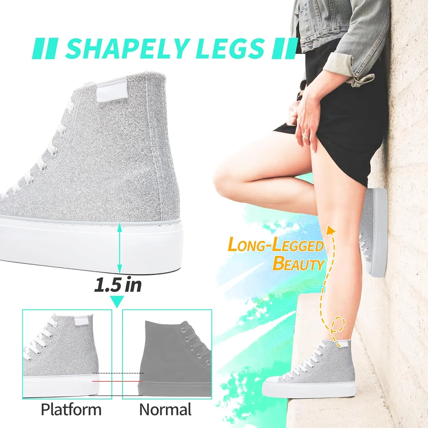 ALTOCIS Glitter Platform Fashion Sneakers,Sparkly Bling Mid Calf Sneaker for Women,Cute Comfortable Platform High Top Sneakers