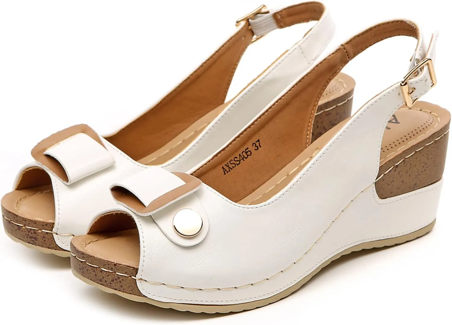 Altxic Women's Peep Toe Bow Hollow Out Slingback Platform Wedge Sandals