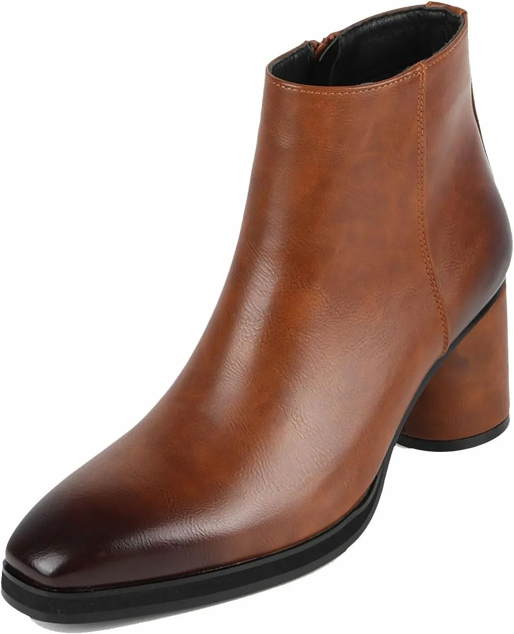 Ankle Boot for Men Heeled High Top Dress Boots Slip on Style PU Leather Dual Side Zipper Taller Shoes
