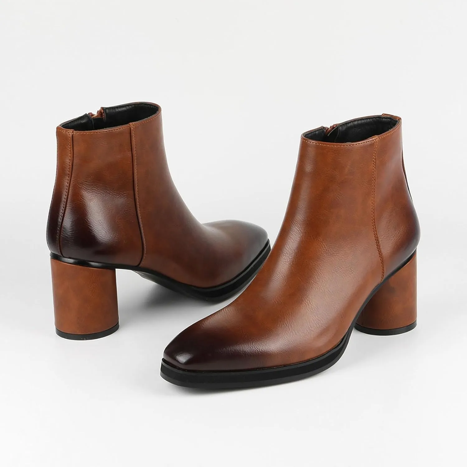 Ankle Boot for Men Heeled High Top Dress Boots Slip on Style PU Leather Dual Side Zipper Taller Shoes