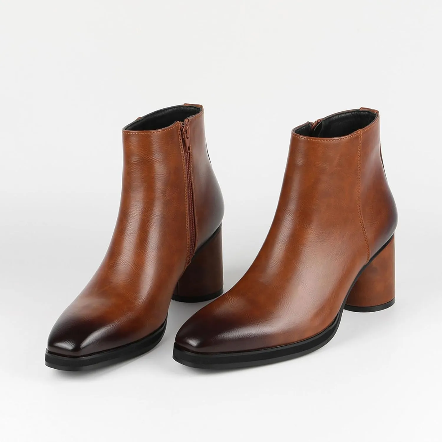 Ankle Boot for Men Heeled High Top Dress Boots Slip on Style PU Leather Dual Side Zipper Taller Shoes