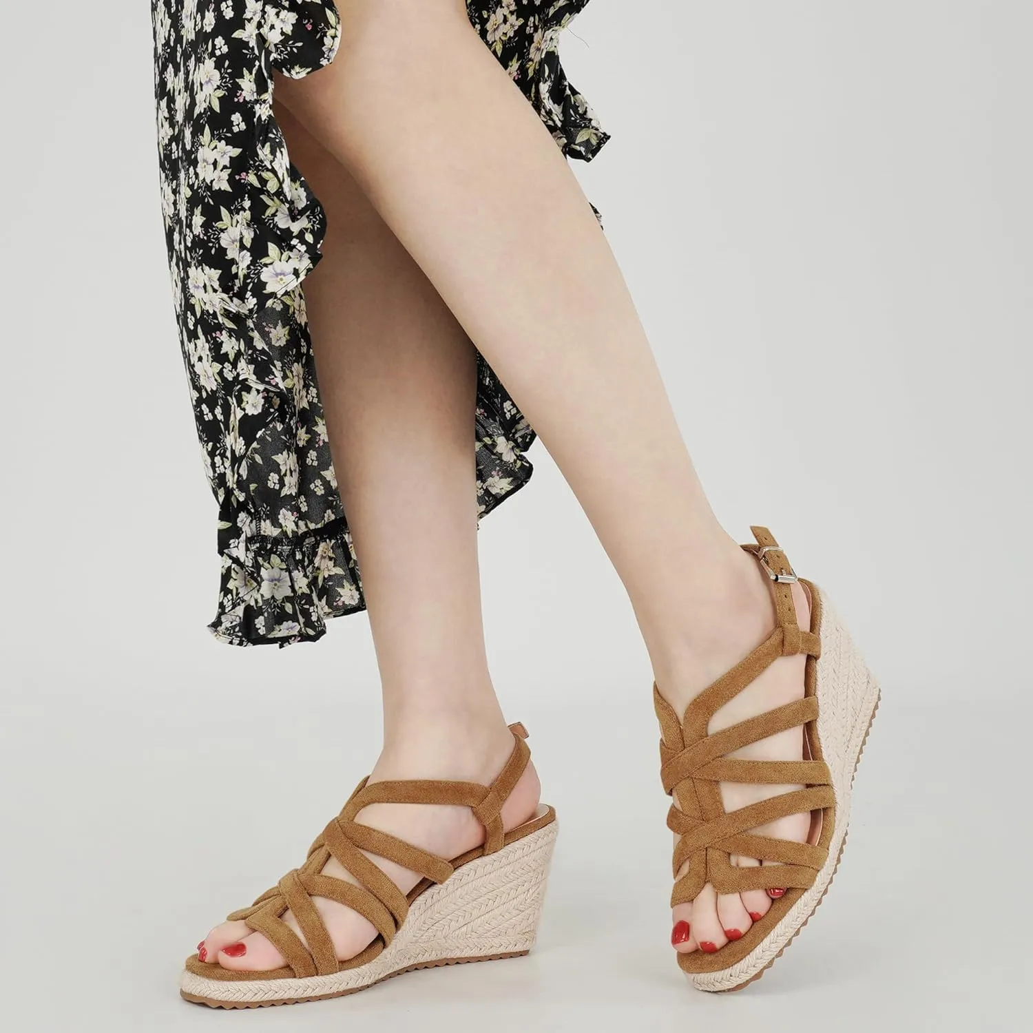 Aomigoct Wedge Sandals for Women Dressy: Comfortable Casual Work Espadrille Wedges - Ladies Summer Outdoor Walking Shoes