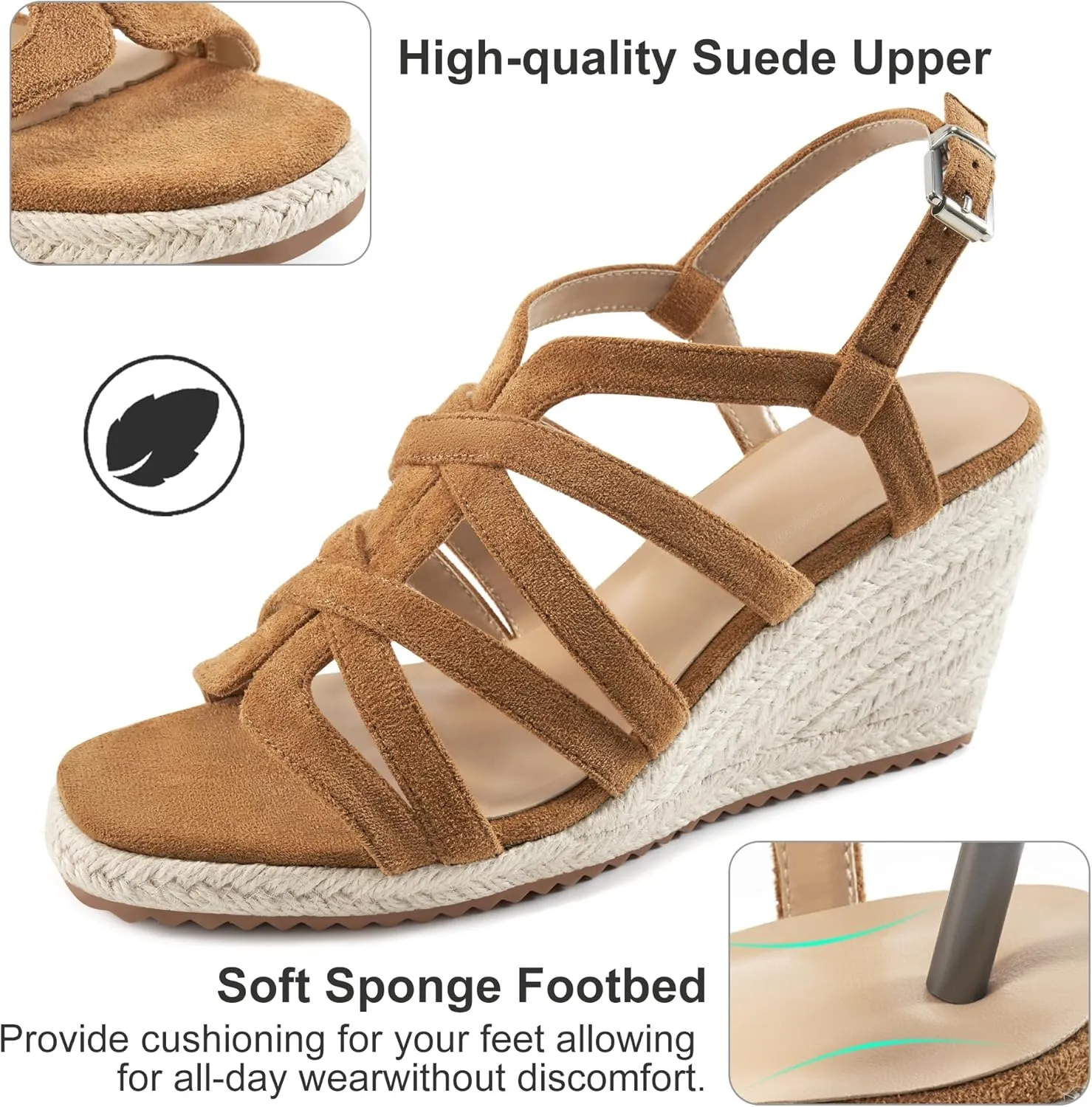 Aomigoct Wedge Sandals for Women Dressy: Comfortable Casual Work Espadrille Wedges - Ladies Summer Outdoor Walking Shoes