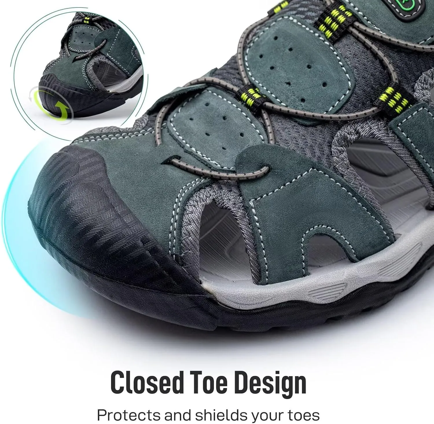 Arkbird Men's Sandals, Closed Toe Leather Fisherman Outdoor Hiking Sport Shoes Summer