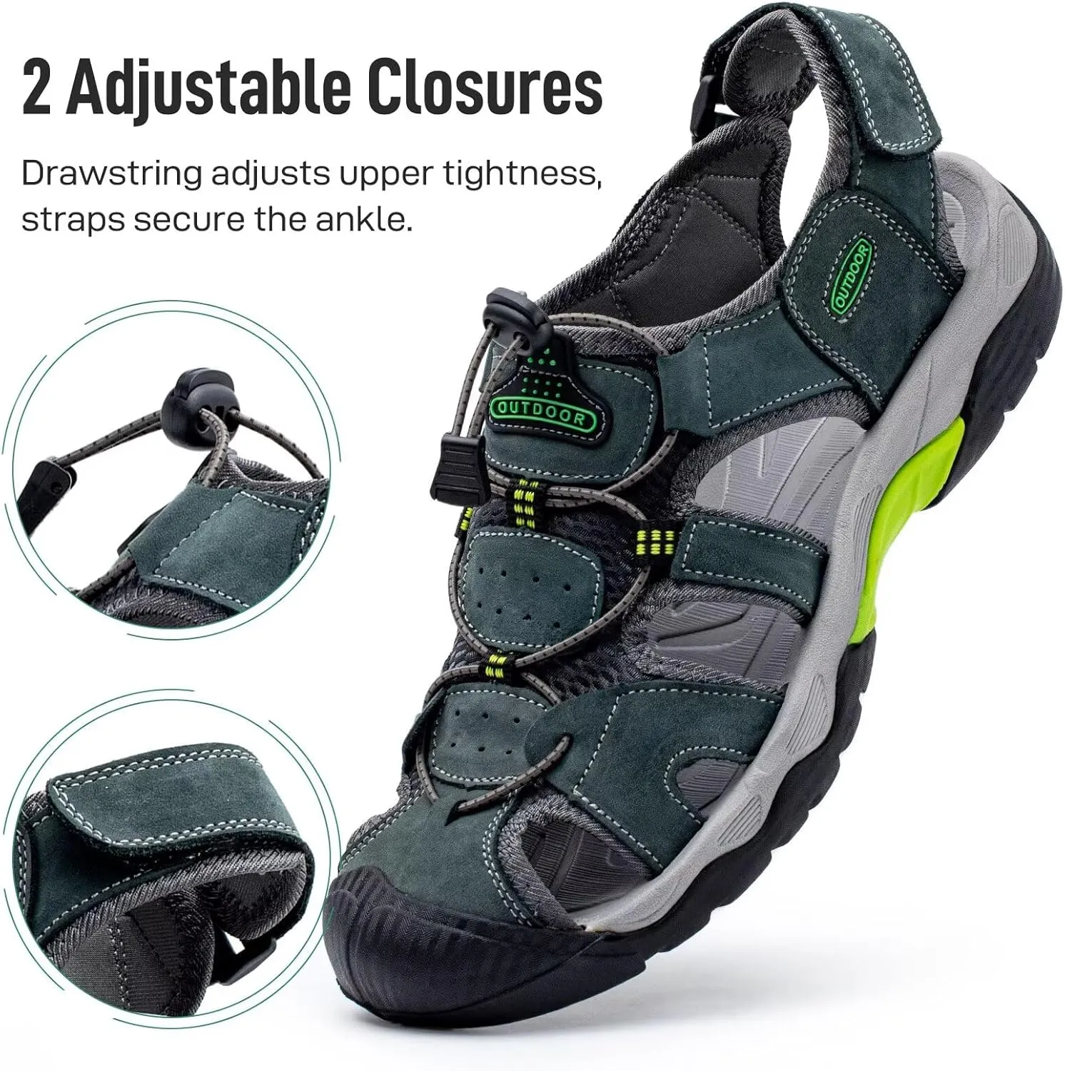 Arkbird Men's Sandals, Closed Toe Leather Fisherman Outdoor Hiking Sport Shoes Summer