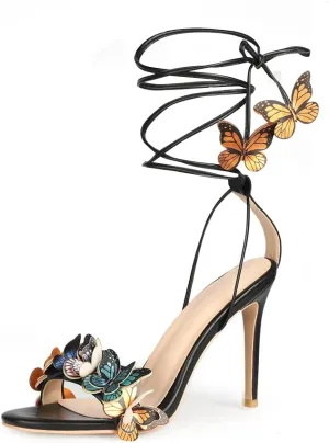 Arqa Strappy Sandals for Women Butterfly Ankle Wrap Stiletto High Heels Open Toe Suede Lace-up Heeled Sandal Wedding Bride Dressy Pumps