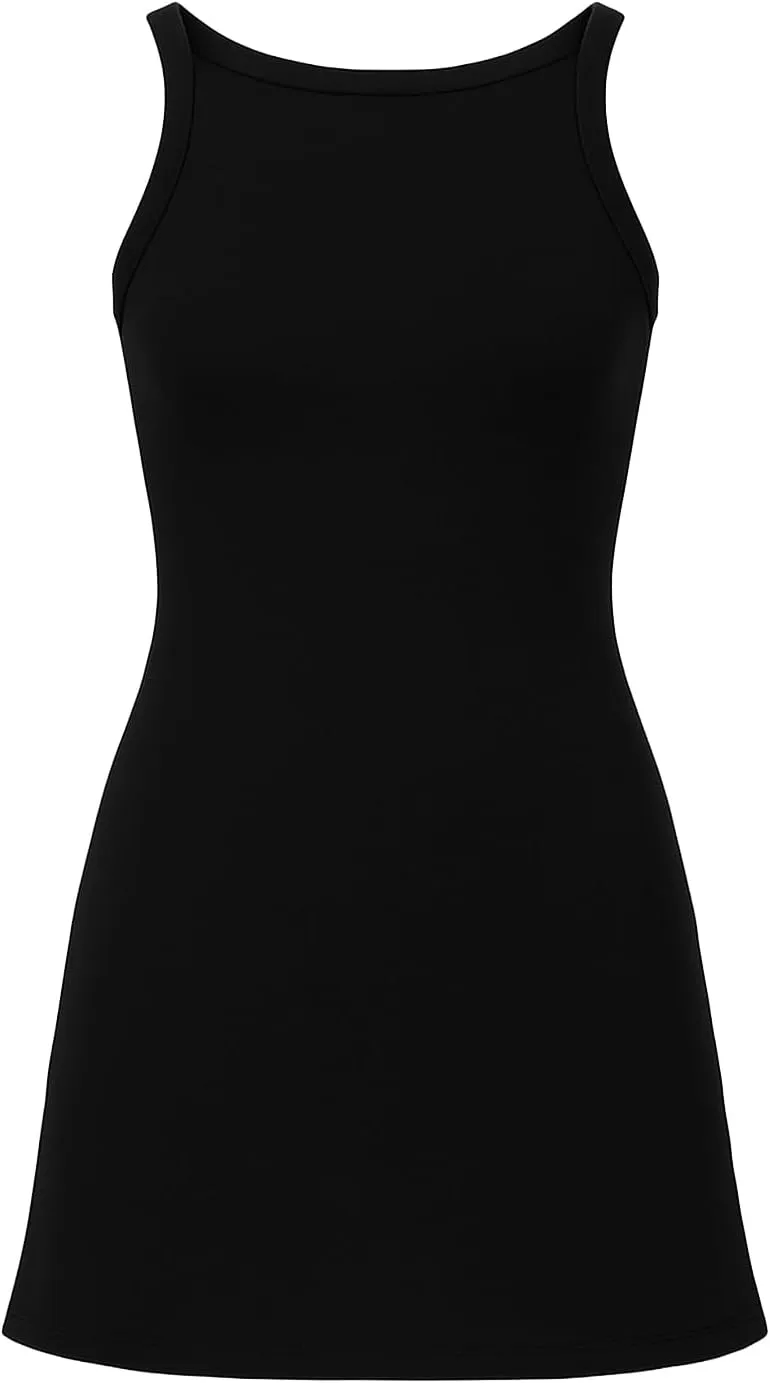 Ashen Fane Women's Sleeveless Heavy Weight Rib Cotton Spaghetti Strap Mini Dress