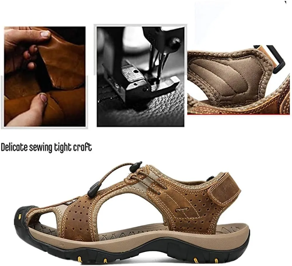Asifn Men's Outdoor Hiking Leather Sandals Water Shoes Slides Closed Toe Sport Walking Fishermen Climbing Summer Athletic