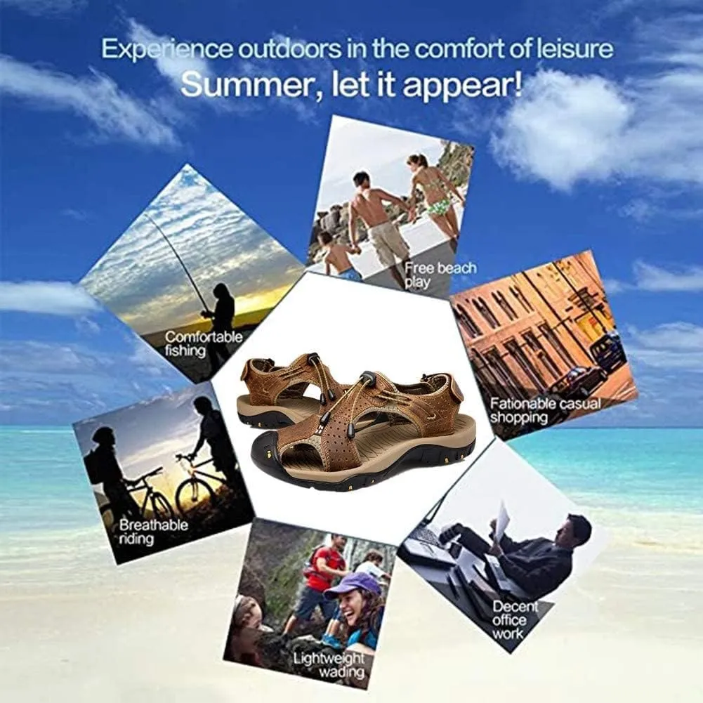 Asifn Men's Outdoor Hiking Leather Sandals Water Shoes Slides Closed Toe Sport Walking Fishermen Climbing Summer Athletic