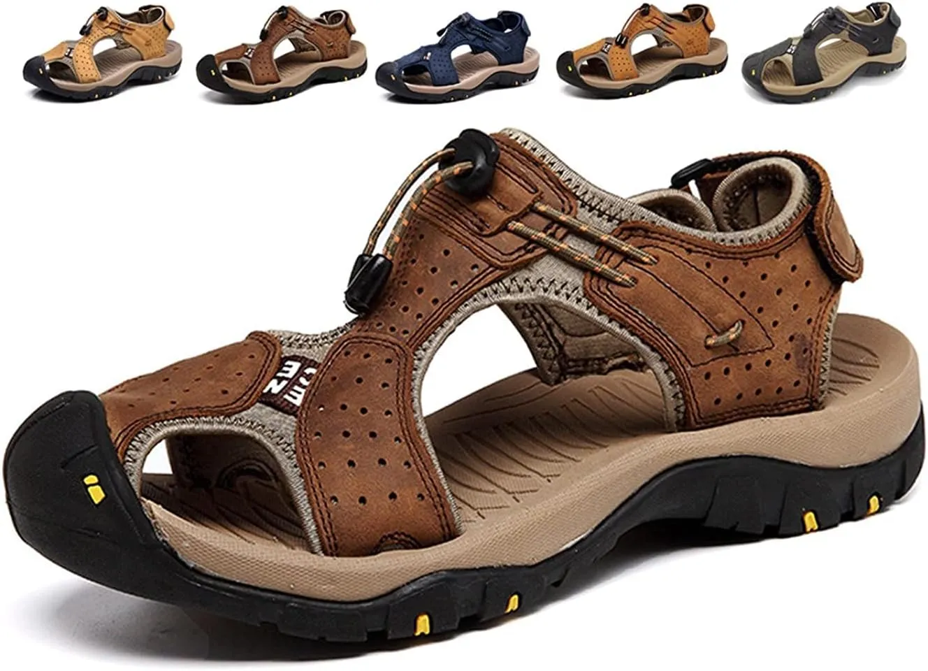Asifn Men's Outdoor Hiking Leather Sandals Water Shoes Slides Closed Toe Sport Walking Fishermen Climbing Summer Athletic
