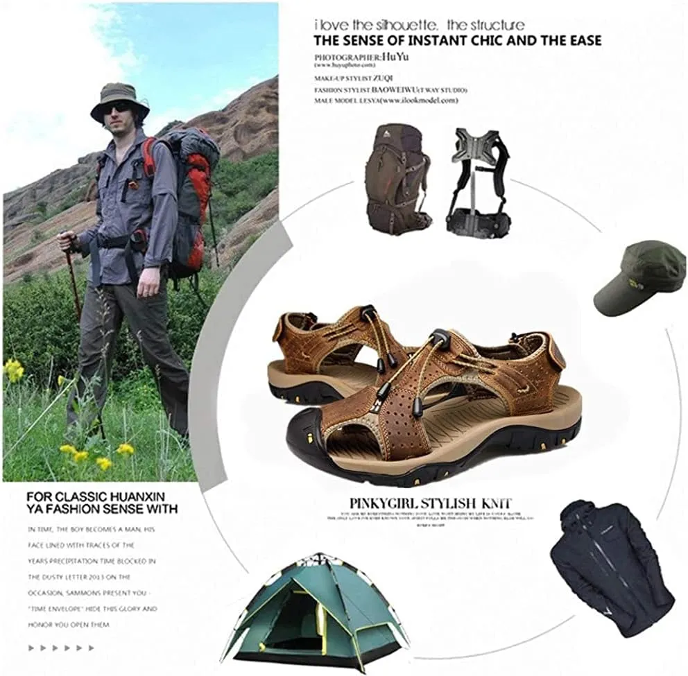 Asifn Men's Outdoor Hiking Leather Sandals Water Shoes Slides Closed Toe Sport Walking Fishermen Climbing Summer Athletic