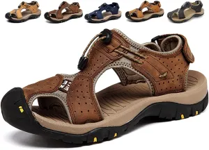 Asifn Men's Outdoor Hiking Leather Sandals Water Shoes Slides Closed Toe Sport Walking Fishermen Climbing Summer Athletic