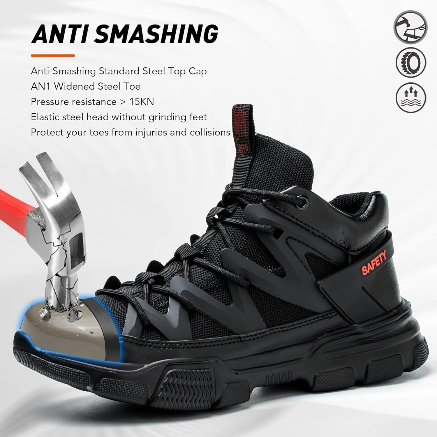 Asiman Steel Toe Shoes for Men Women Indestructible Lightweight Comfortable Safety Work Shoes Slip-Resistant Composite Toe Construction Boots