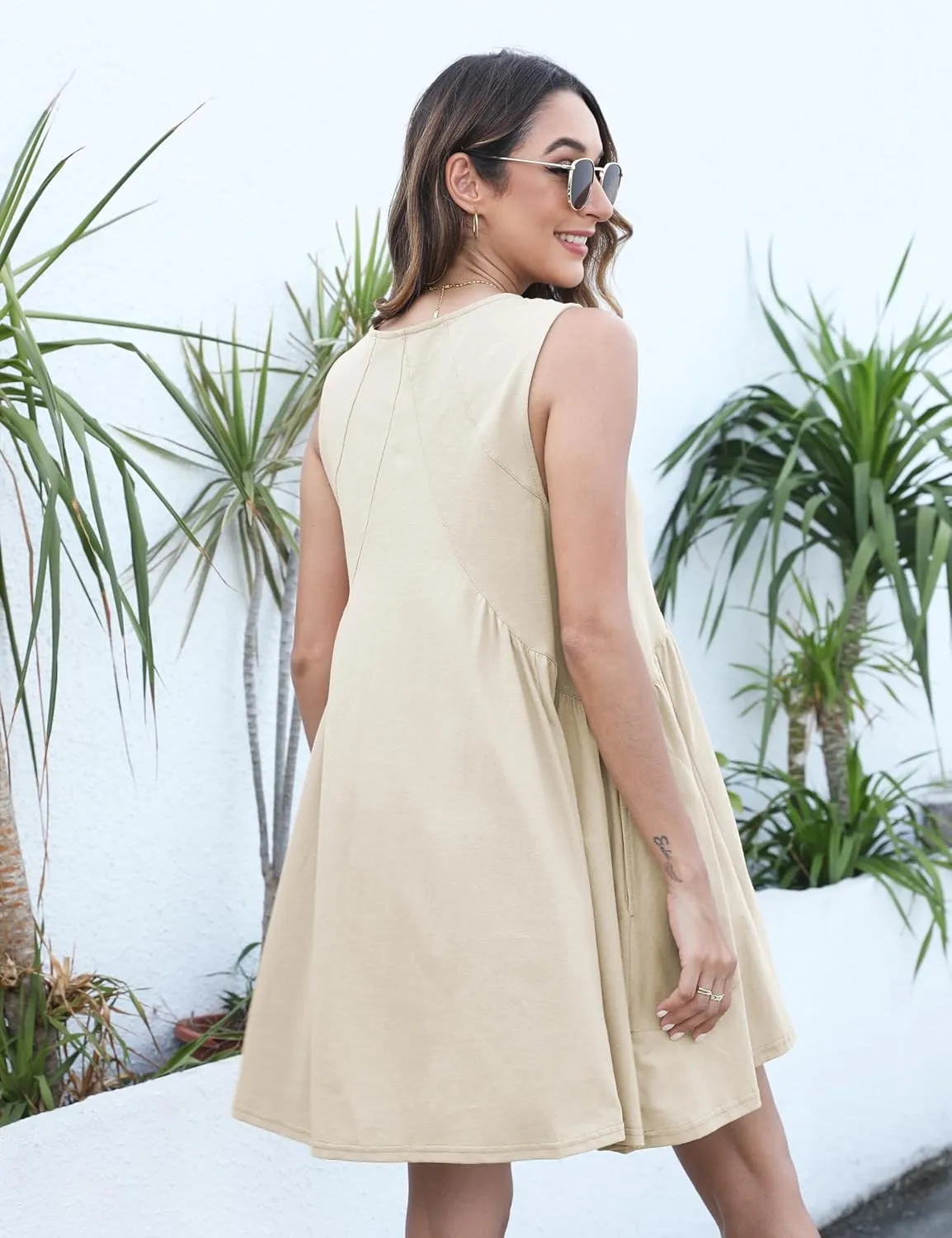 Athlisan Womens Summer Sleeveless Mini Dress Casual Loose V Neck Sundress with Pockets