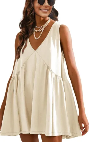 Athlisan Womens Summer Sleeveless Mini Dress Casual Loose V Neck Sundress with Pockets