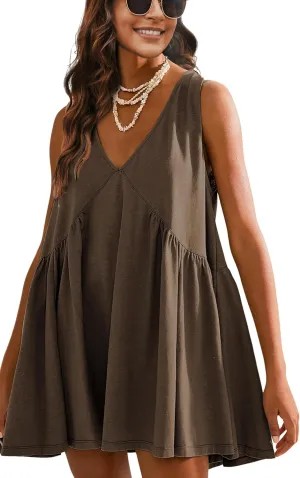 Athlisan Womens Summer Sleeveless Mini Dress Casual Loose V Neck Sundress with Pockets