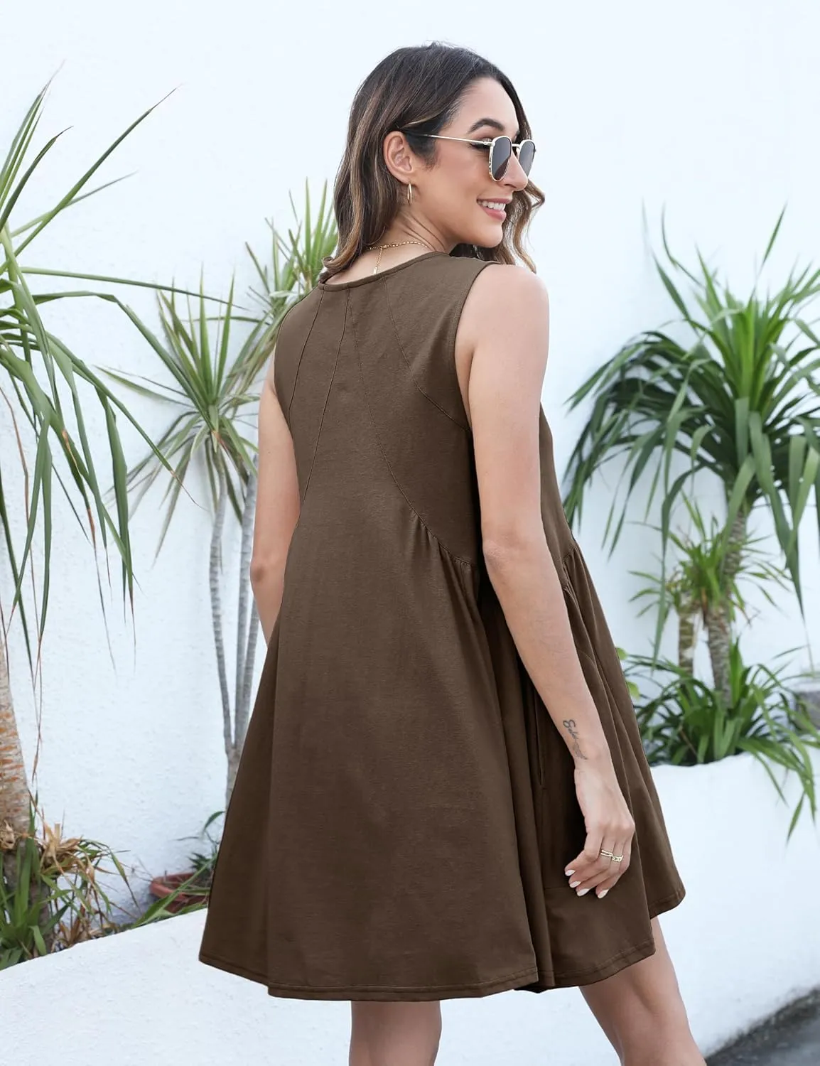 Athlisan Womens Summer Sleeveless Mini Dress Casual Loose V Neck Sundress with Pockets