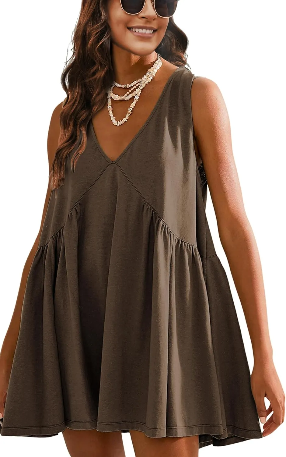 Athlisan Womens Summer Sleeveless Mini Dress Casual Loose V Neck Sundress with Pockets
