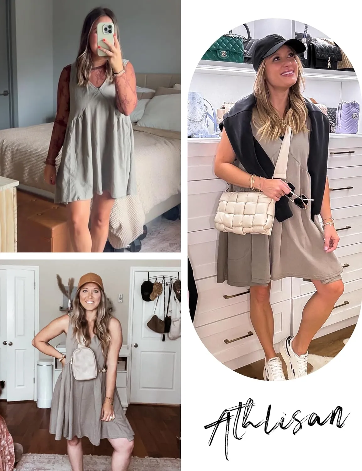 Athlisan Womens Summer Sleeveless Mini Dress Casual Loose V Neck Sundress with Pockets