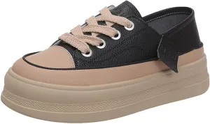 AUNTHUI Women's Lace-Up Flat Shoes Platform Sneakers,Comfortable Casual Walking Anti-Slip Fashion Low Top Tennis Sneakers