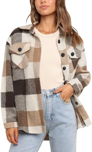 AUTOMET Womens Fall Outfits Fashion Clothes Shackets Flannel Plaid Button Down Long Sleeve Shirts Jackets