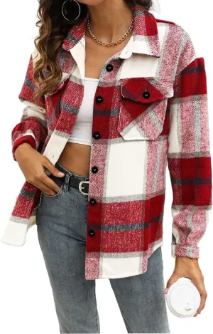 AUTOMET Womens Fall Outfits Fashion Clothes Shackets Flannel Plaid Button Down Long Sleeve Shirts Jackets