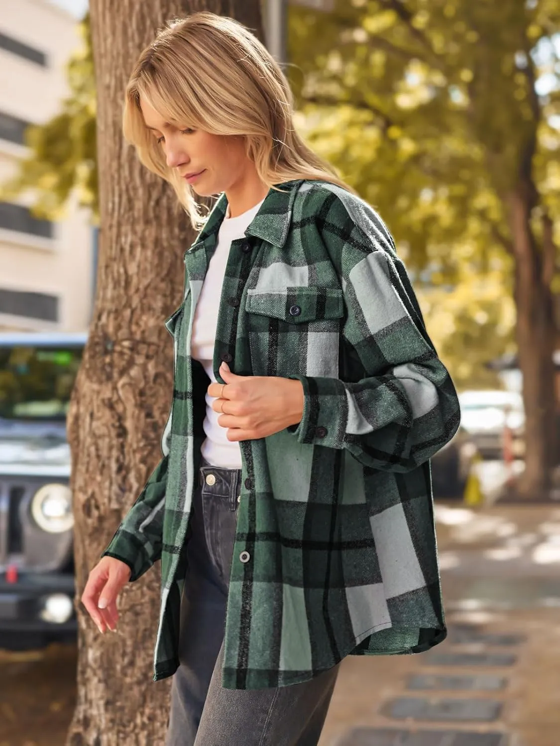 AUTOMET Womens Fall Outfits Fashion Clothes Shackets Flannel Plaid Button Down Long Sleeve Shirts Jackets
