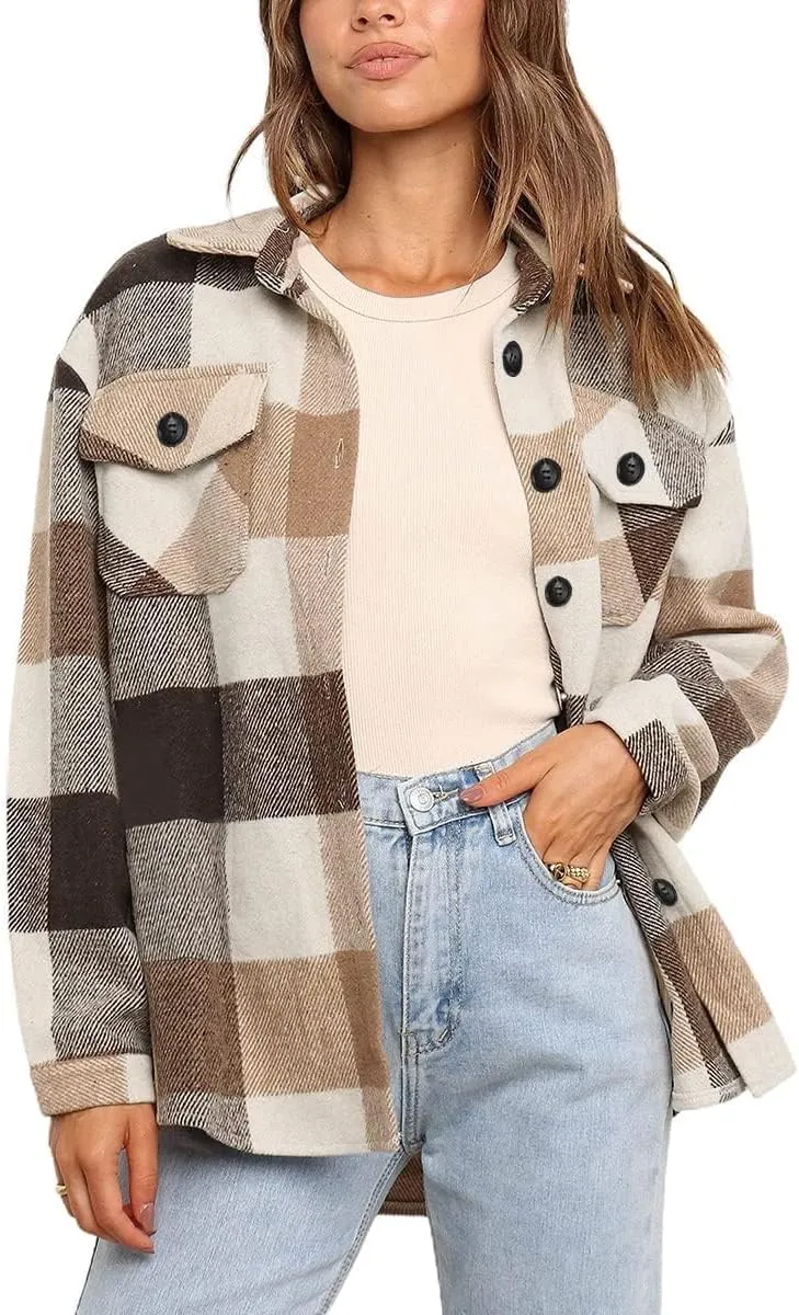 AUTOMET Womens Fall Outfits Fashion Clothes Shackets Flannel Plaid Button Down Long Sleeve Shirts Jackets