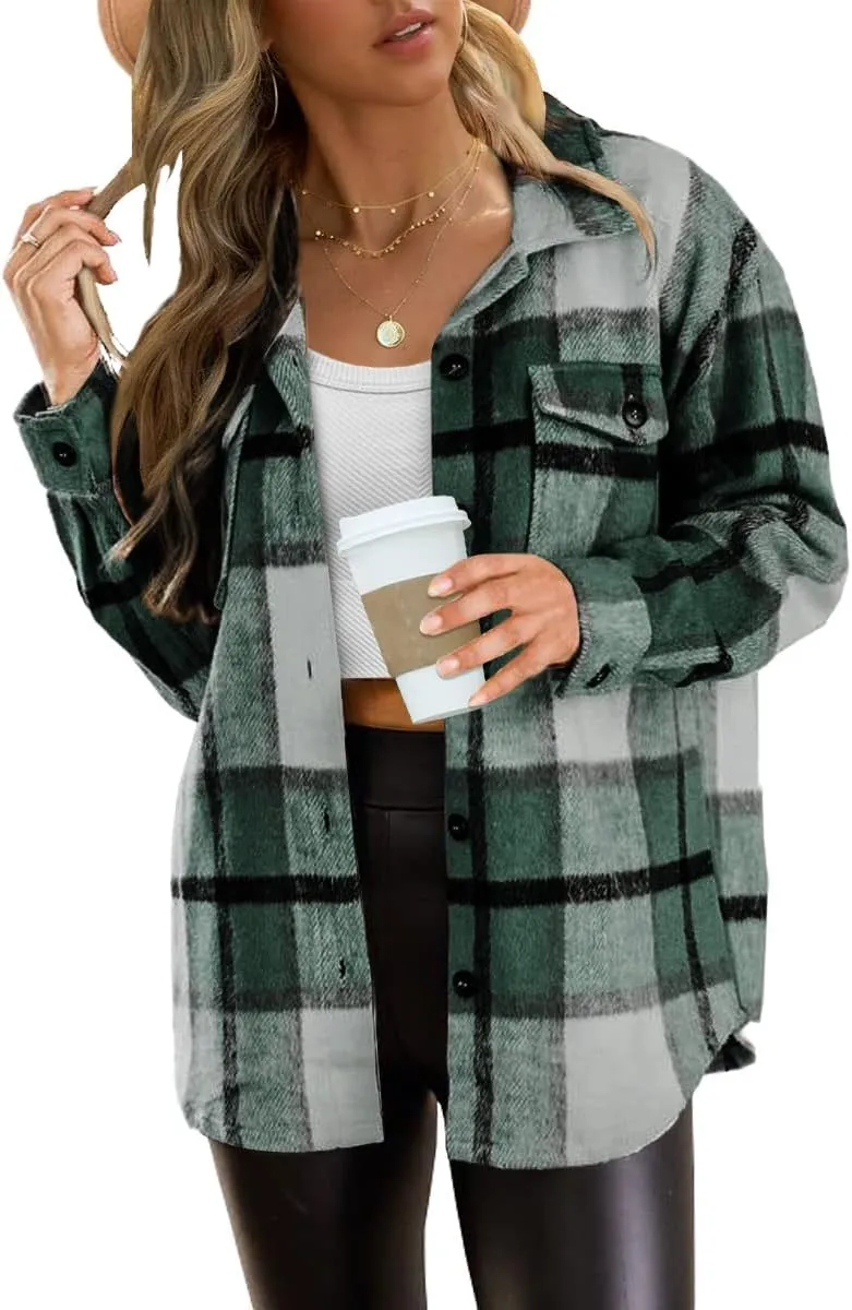 AUTOMET Womens Fall Outfits Fashion Clothes Shackets Flannel Plaid Button Down Long Sleeve Shirts Jackets