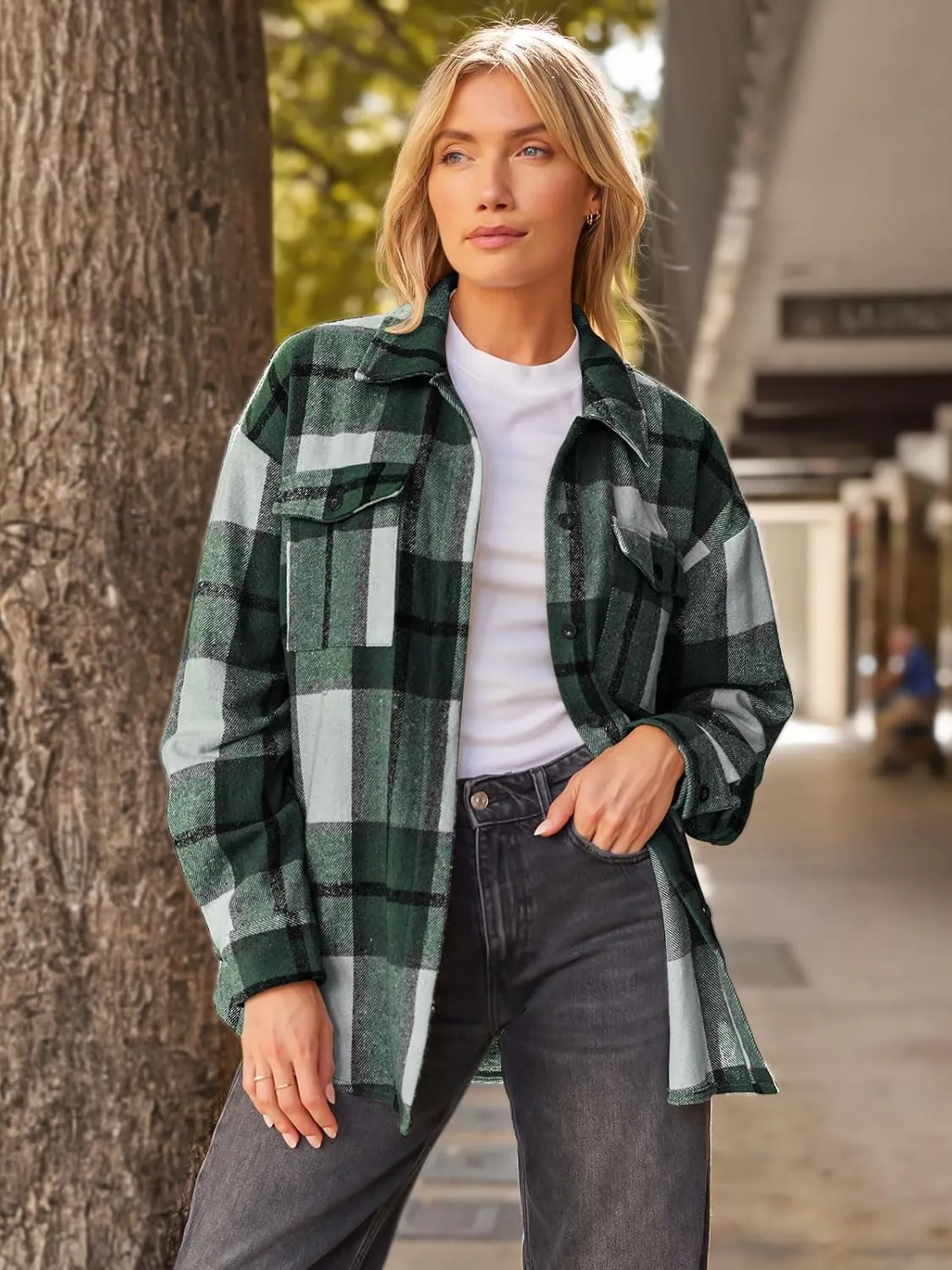 AUTOMET Womens Fall Outfits Fashion Clothes Shackets Flannel Plaid Button Down Long Sleeve Shirts Jackets